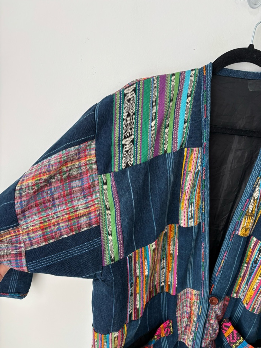 Vintage Patchwork Woven Jacket Ethnic Boho Southwestern Textile Oversized Coat - Picture 2 of 13